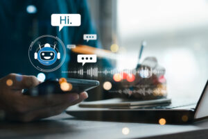 AI Chatbot intelligent digital customer service application concept, computer mobile application uses artificial intelligence chatbots automatically respond online messages to help customers instantly SafePoint IT