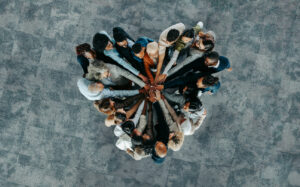 A business group coming together to support automation and efficiency. 