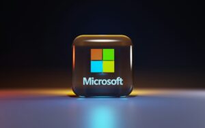 Microsoft logo on a plain background. 