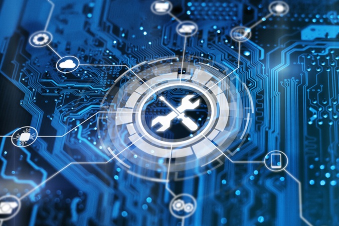 Maintenance graphic sign of wrench and screwdriver tools.