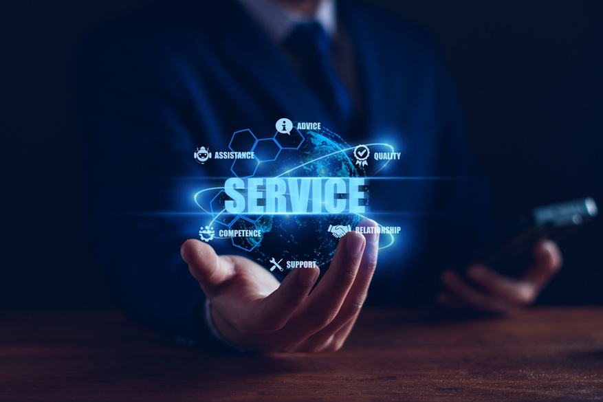 A hand with the word service and related words for identifying MSP companies