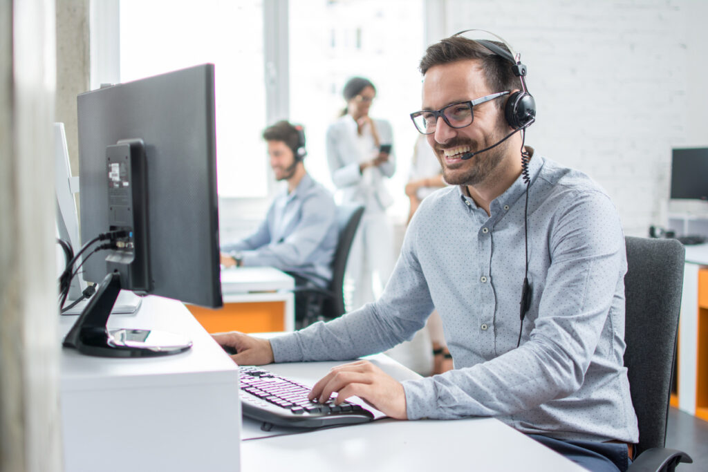 IT support agents working in an office. 