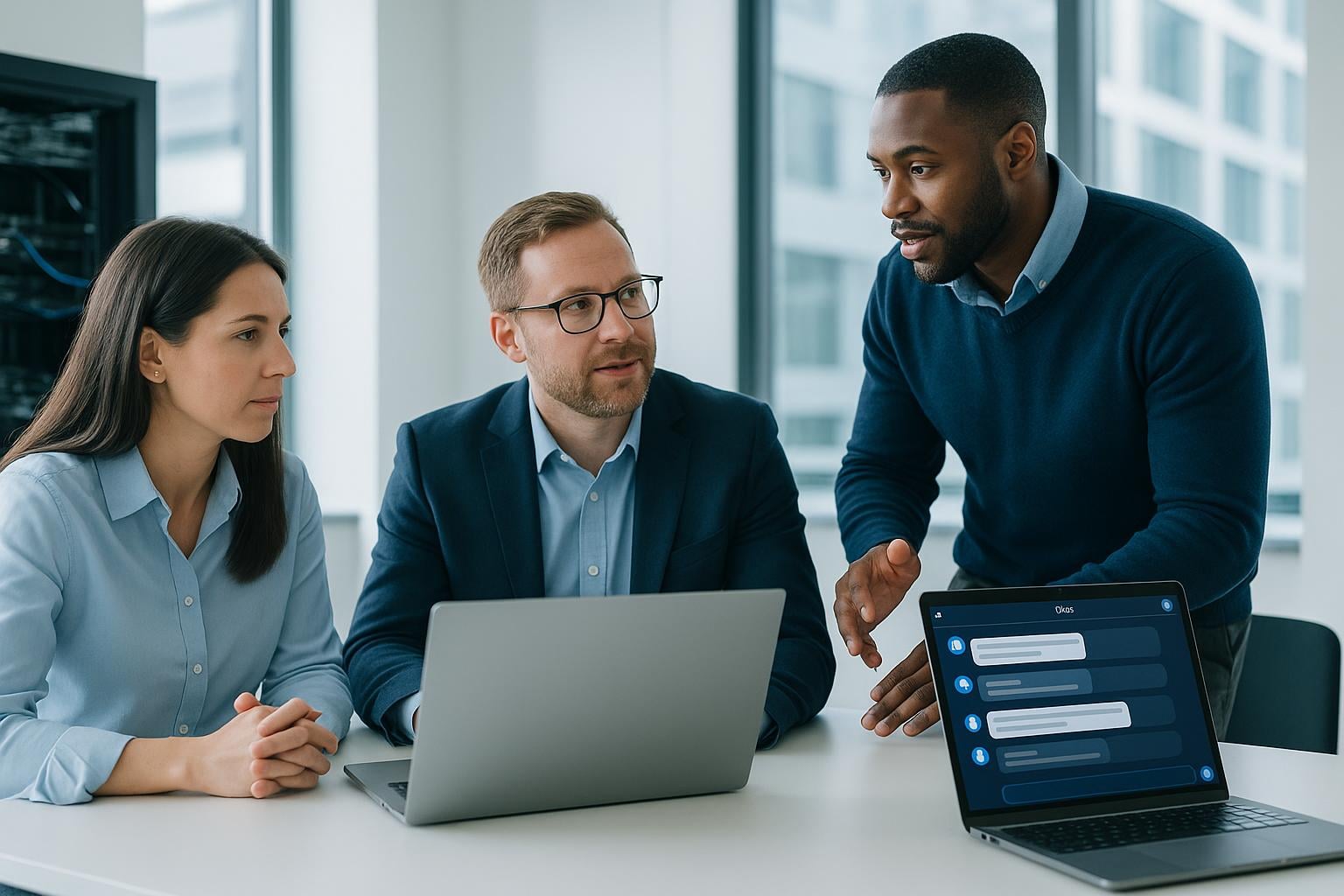 Small business team collaborating on how they use AI tools across the company